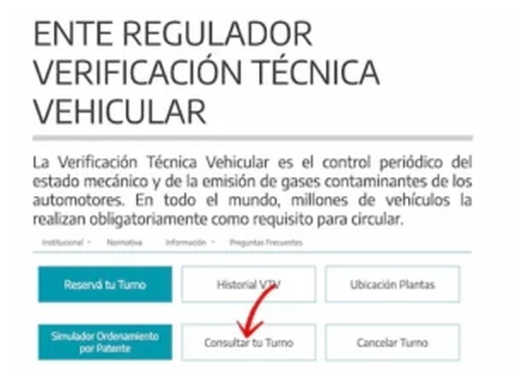Paso 1 para consultar o cambiar el turno de la VTV en Pilar